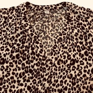 XXL Ladies top cheetah blouson ladies placket buttons pleated front career